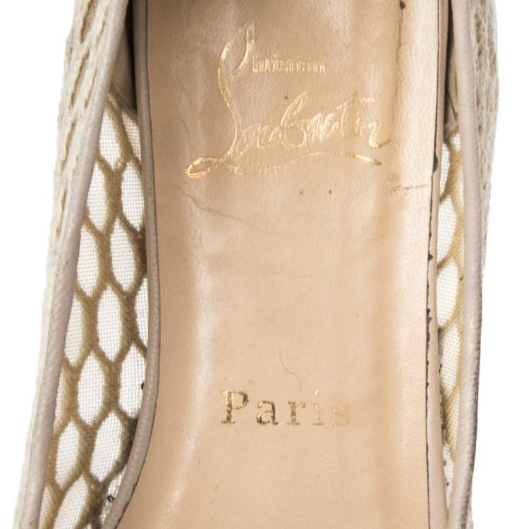 Pre Owned Christian Louboutin  Beige Leather And Mesh Ballet Flats Size 36.5