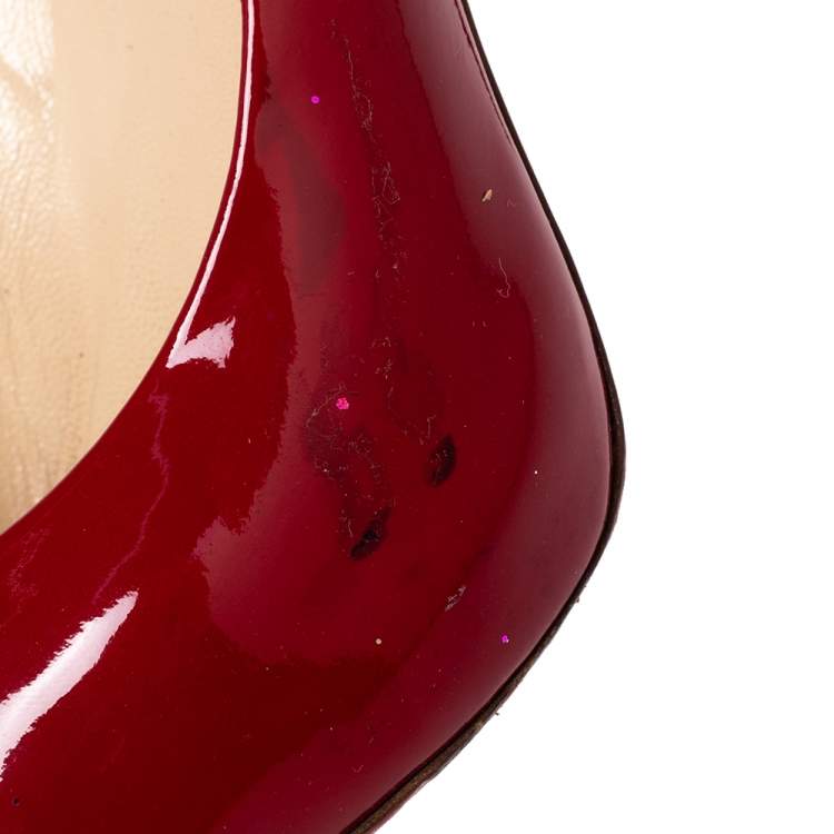 Pre Owned Christian Louboutin Red Patent Leather Peep Toe Platform Pumps Size 38