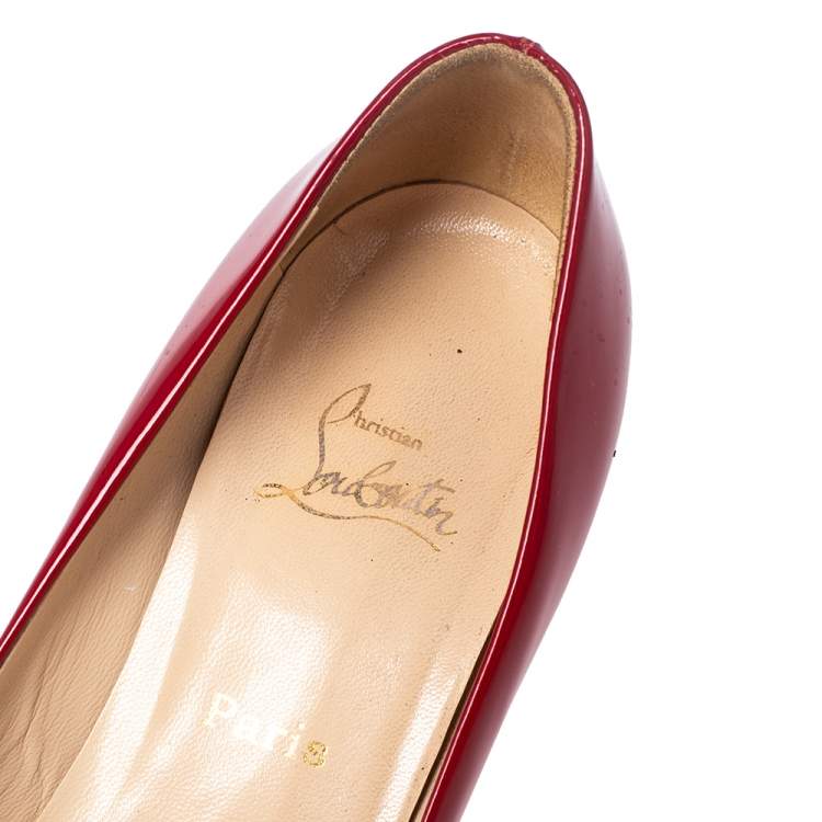 Pre Owned Christian Louboutin Red Patent Leather Peep Toe Platform Pumps Size 38