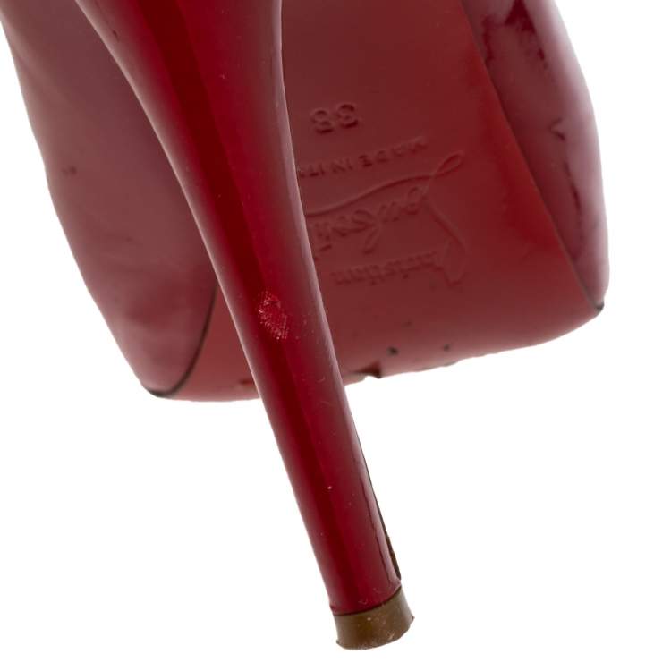 Pre Owned Christian Louboutin Red Patent Leather Peep Toe Platform Pumps Size 38