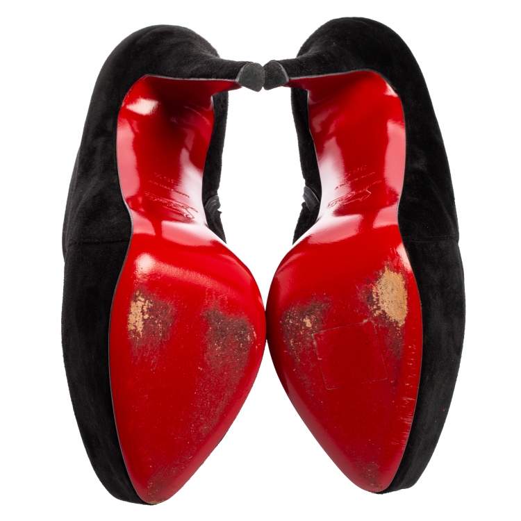 Pre Owned Christian Louboutin Black Suede Donue Booties Size 36.5