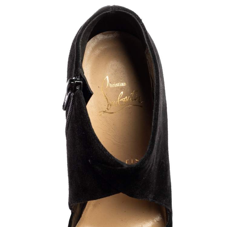 Pre Owned Christian Louboutin Black Suede Donue Booties Size 36.5