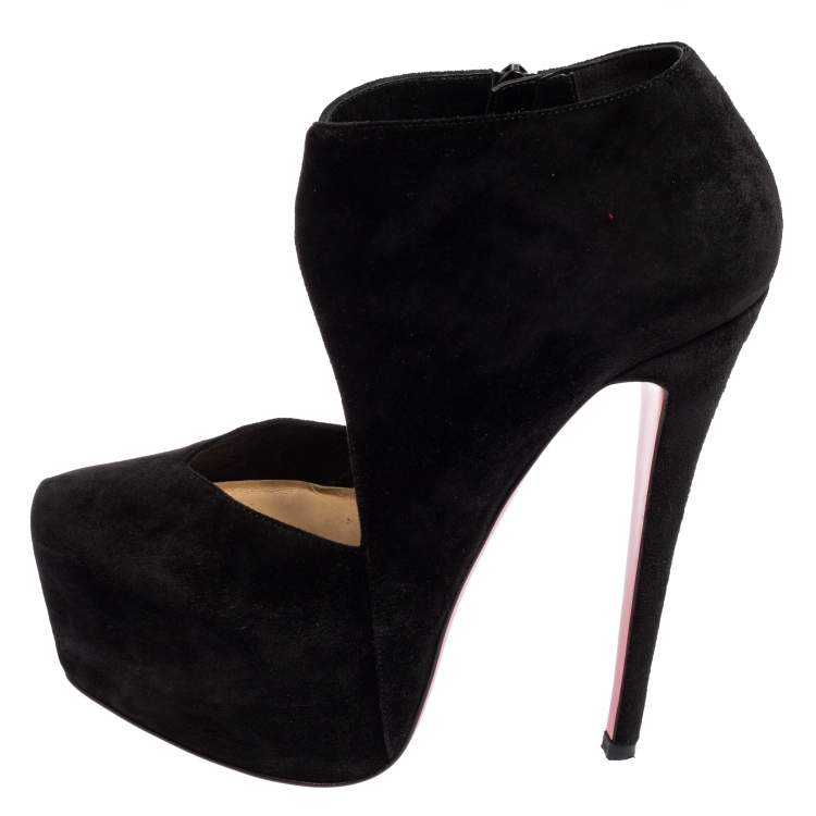 Pre Owned Christian Louboutin Black Suede Donue Booties Size 36.5