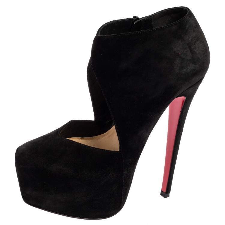 Pre Owned Christian Louboutin Black Suede Donue Booties Size 36.5