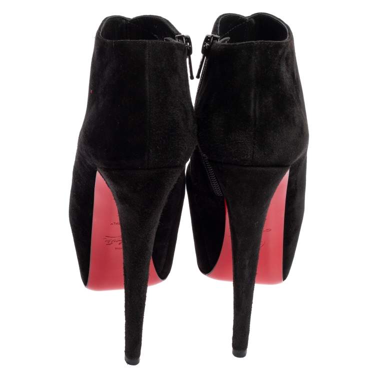 Pre Owned Christian Louboutin Black Suede Donue Booties Size 36.5
