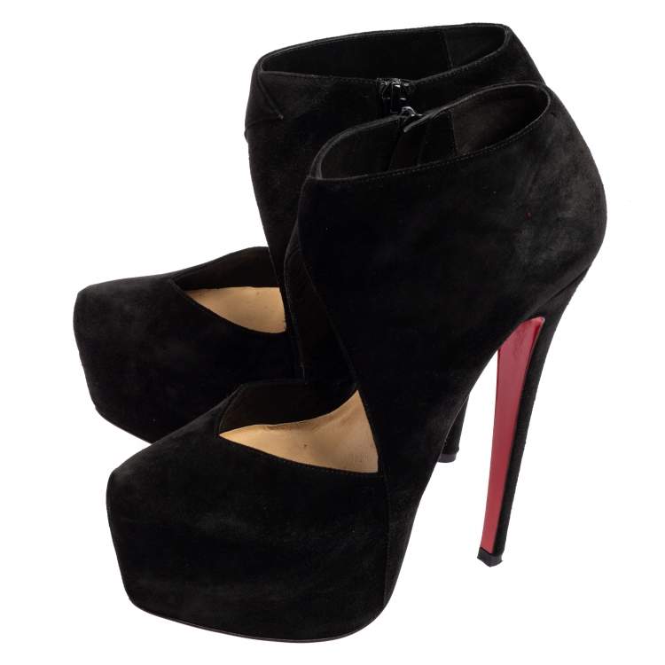 Pre Owned Christian Louboutin Black Suede Donue Booties Size 36.5
