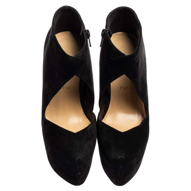 Pre Owned Christian Louboutin Black Suede Donue Booties Size 36.5