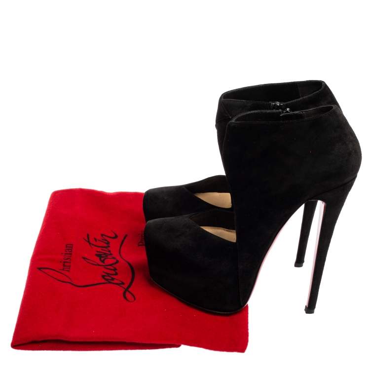 Pre Owned Christian Louboutin Black Suede Donue Booties Size 36.5