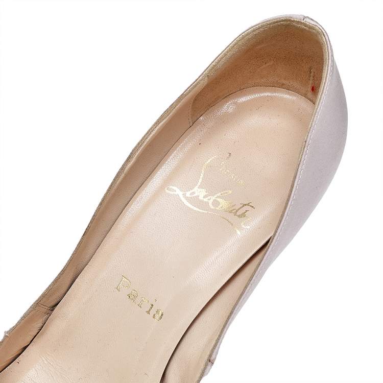 Pre Owned Christian Louboutin Pink Satin Crystal Embellished Peep Toe Platform Pumps Size 38
