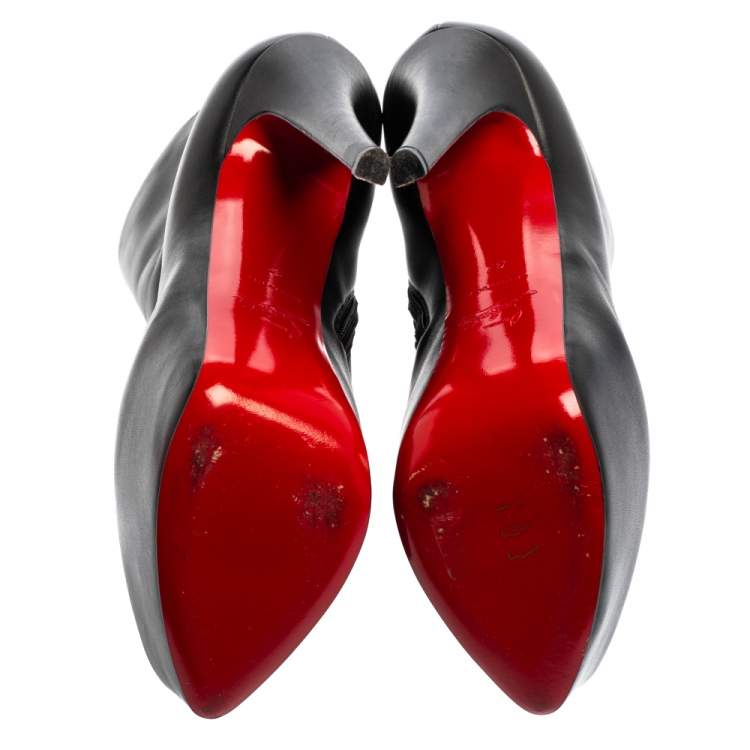 Pre Owned Christian Louboutin Black Leather Daf Booty Ankle Boots Size 37
