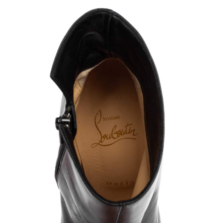 Pre Owned Christian Louboutin Black Leather Daf Booty Ankle Boots Size 37