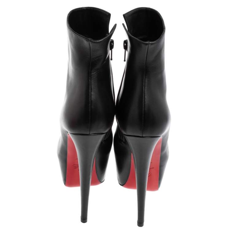 Pre Owned Christian Louboutin Black Leather Daf Booty Ankle Boots Size 37