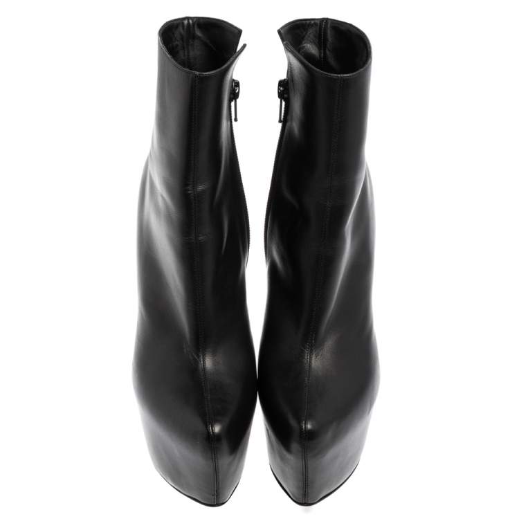 Pre Owned Christian Louboutin Black Leather Daf Booty Ankle Boots Size 37