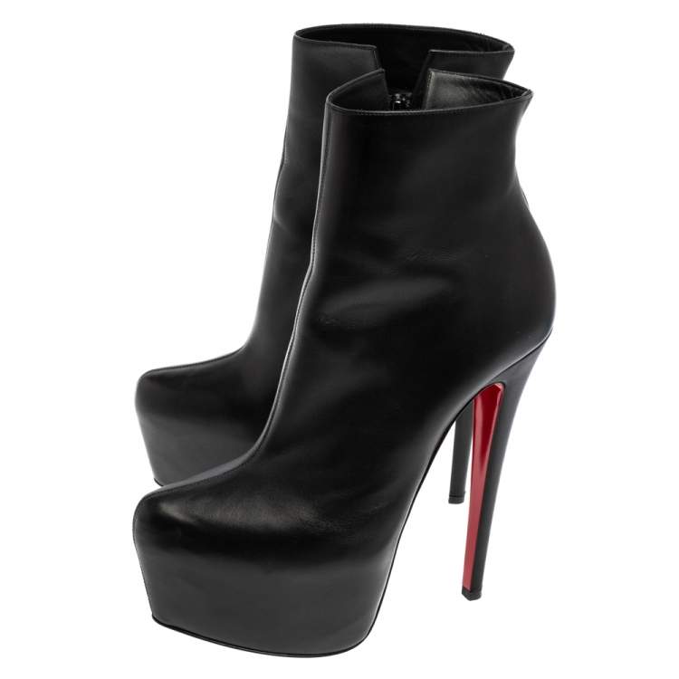 Pre Owned Christian Louboutin Black Leather Daf Booty Ankle Boots Size 37