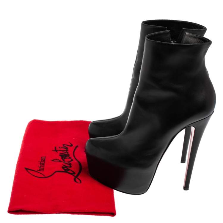 Pre Owned Christian Louboutin Black Leather Daf Booty Ankle Boots Size 37