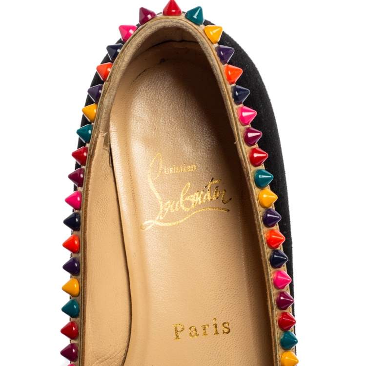 Pre Owned Christian Louboutin Black Suede Embellished Ballet Flats Size 35.5