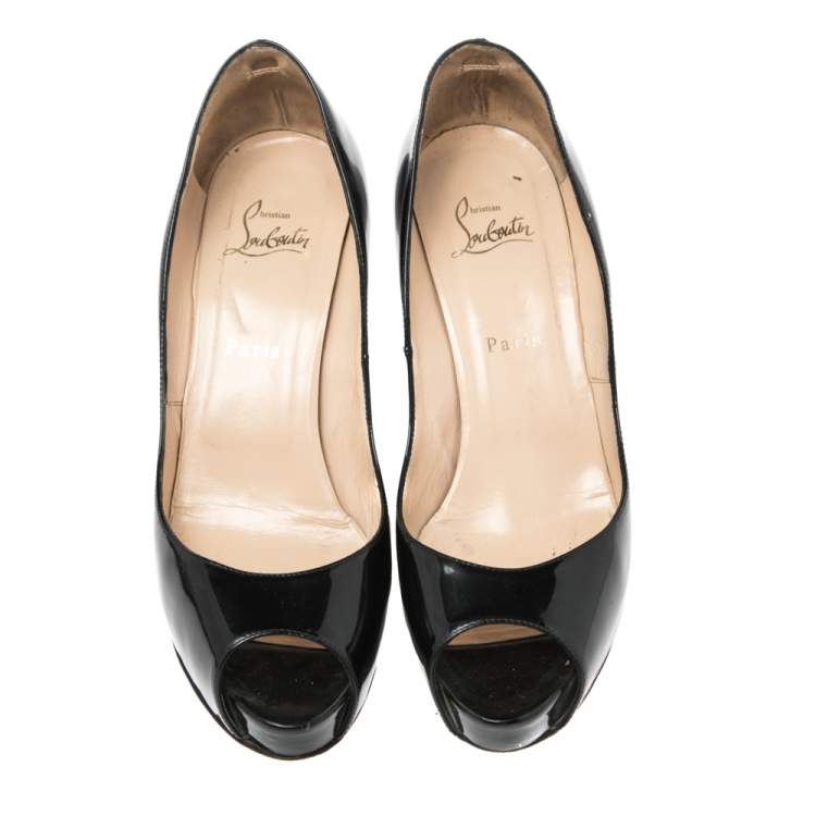 Pre Owned Christian Louboutin Black Patent Leather Very Prive Platform Pumps Size 41