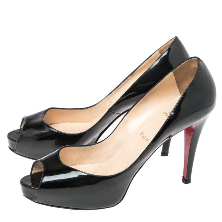 Pre Owned Christian Louboutin Black Patent Leather Very Prive Platform Pumps Size 41