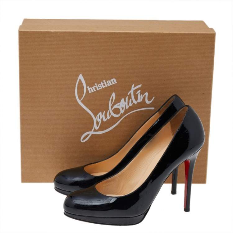 Pre Owned Christian Louboutin Black Patent Leather Simple Round Toe Pumps Size 37.5