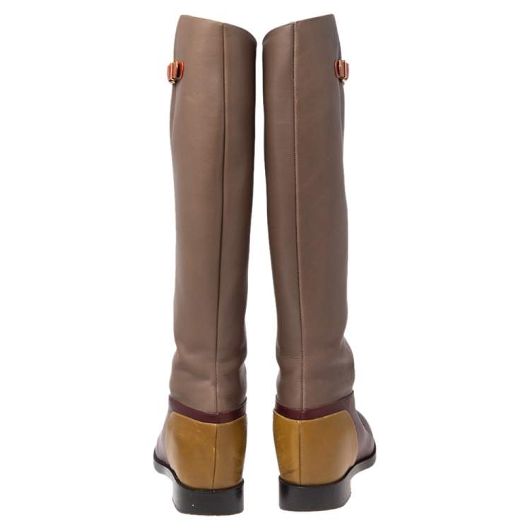 Pre Owned Christian Louboutin Multicolor Leather Front Zip Knee Length Riding Boots Size 36