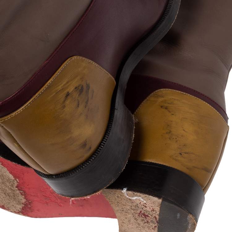 Pre Owned Christian Louboutin Multicolor Leather Front Zip Knee Length Riding Boots Size 36