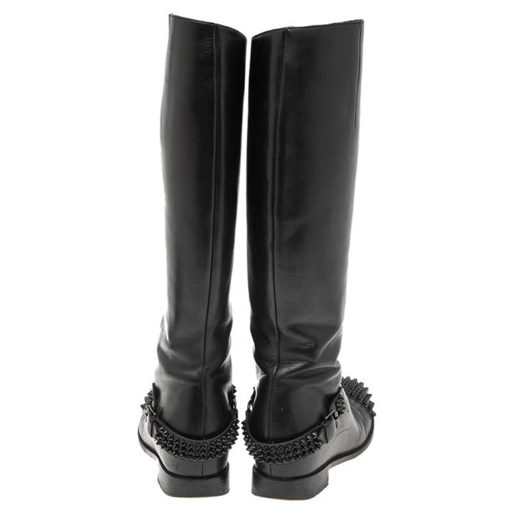 مملوكة مسبقًا Christian Louboutin Black Leather Egoutina Spiked Cap Toe Knee Length Boots Size 36