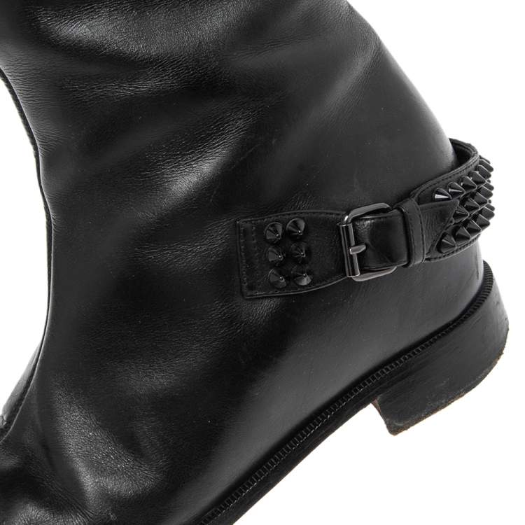 مملوكة مسبقًا Christian Louboutin Black Leather Egoutina Spiked Cap Toe Knee Length Boots Size 36