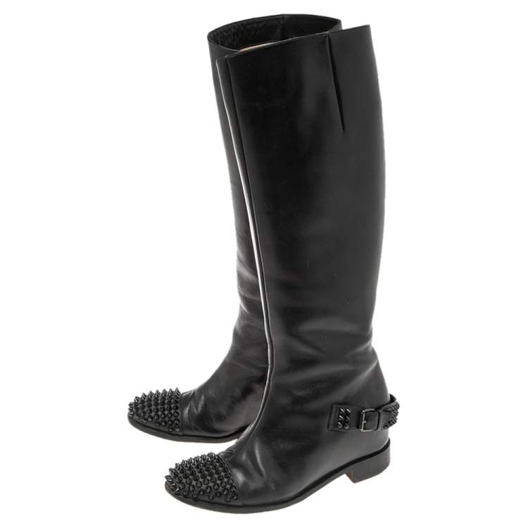 مملوكة مسبقًا Christian Louboutin Black Leather Egoutina Spiked Cap Toe Knee Length Boots Size 36