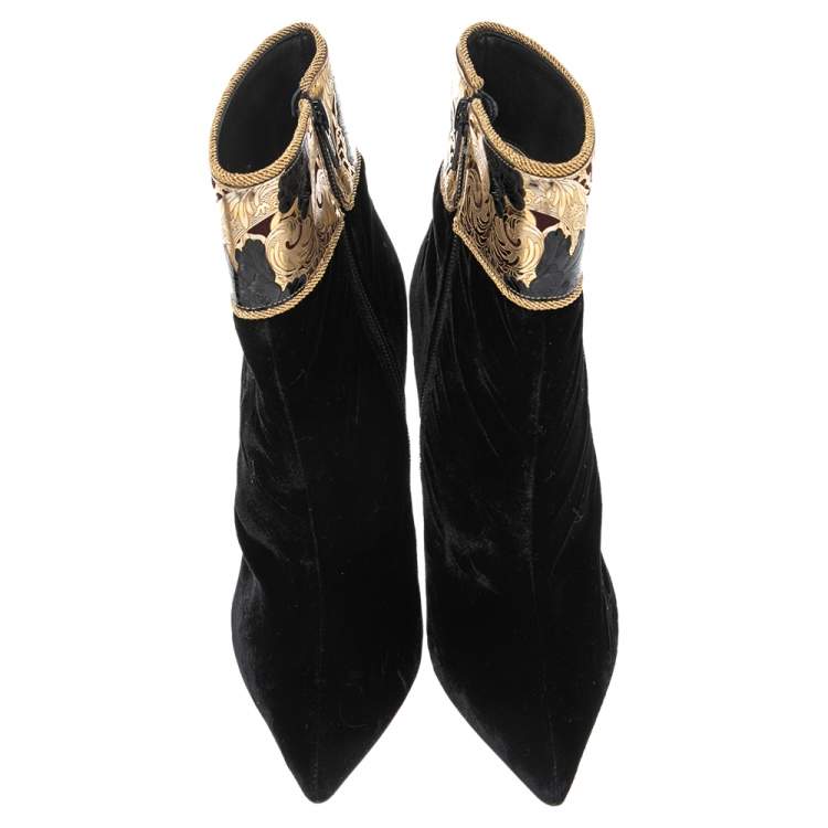 Pre Owned Christian Louboutin Black Velvet   Edo Empire Ankle Boots Size 37