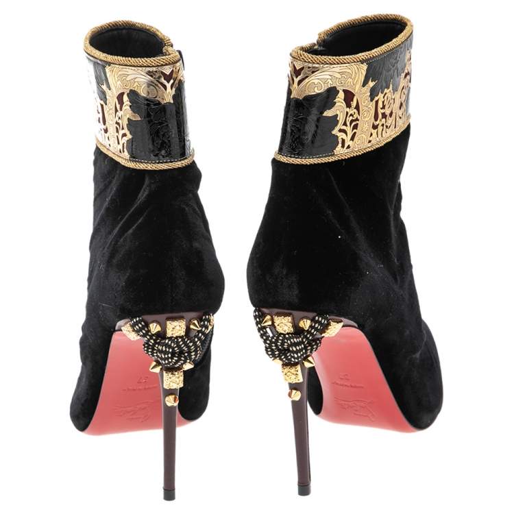 Pre Owned Christian Louboutin Black Velvet   Edo Empire Ankle Boots Size 37