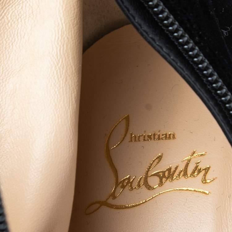 Pre Owned Christian Louboutin Black Velvet   Edo Empire Ankle Boots Size 37