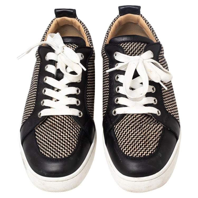 Pre Owned Christian Louboutin Black/White Leather And Fabric  Orlato  Low Top Sneakers Size 41