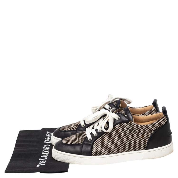 Pre Owned Christian Louboutin Black/White Leather And Fabric  Orlato  Low Top Sneakers Size 41