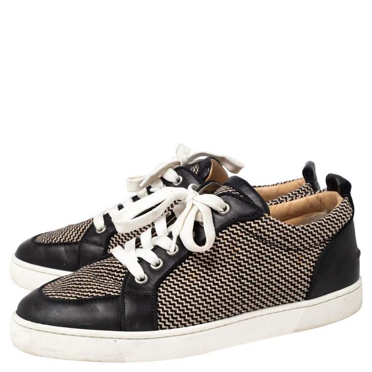 Pre Owned Christian Louboutin Black/White Leather And Fabric  Orlato  Low Top Sneakers Size 41