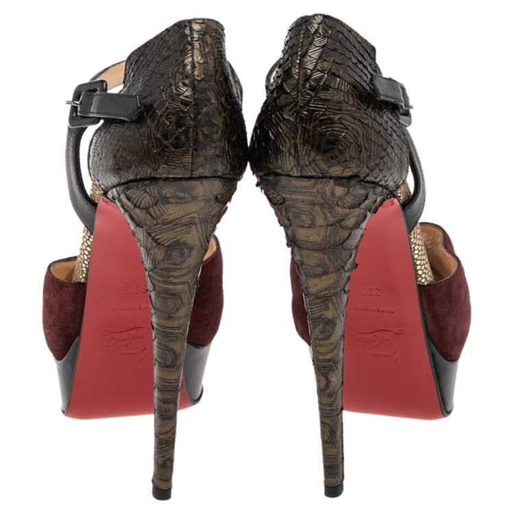 Pre Owned Christian Louboutin Multicolor Suede and Python No. 299 Pumps Size 39.5