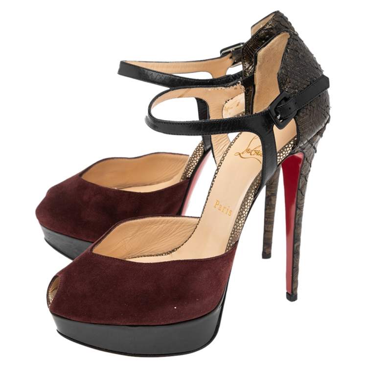 Pre Owned Christian Louboutin Multicolor Suede and Python No. 299 Pumps Size 39.5