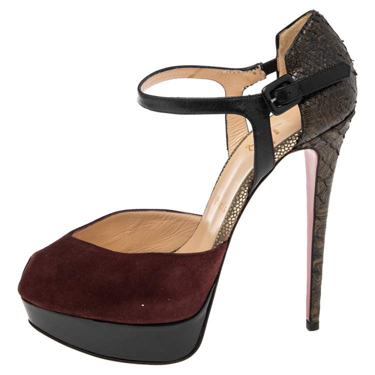 Pre Owned Christian Louboutin Multicolor Suede and Python No. 299 Pumps Size 39.5
