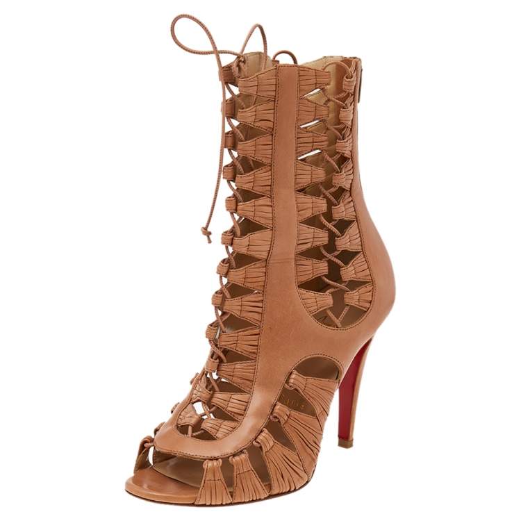 Louboutin Brown Leather Cage Boots Size 37.5 Christian Louboutin TLC