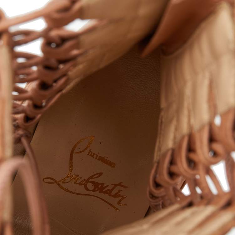 Pre Owned Christian Louboutin Brown Leather Cage Ankle Boots Size 37.5