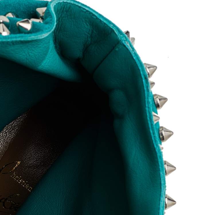 مملوكة مسبقًا Christian Louboutin Aqua Blue Suede Guerilla Spiked Open Toe Ankle Boots Size 38