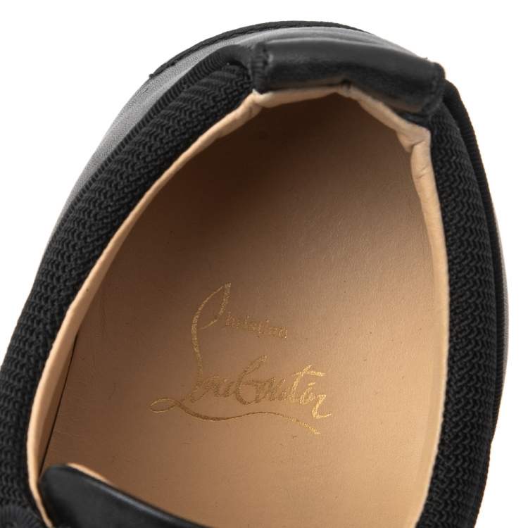 Pre Owned Christian Louboutin Black Leather Louis Junior Orlato Low Top Sneakers Size 41.5