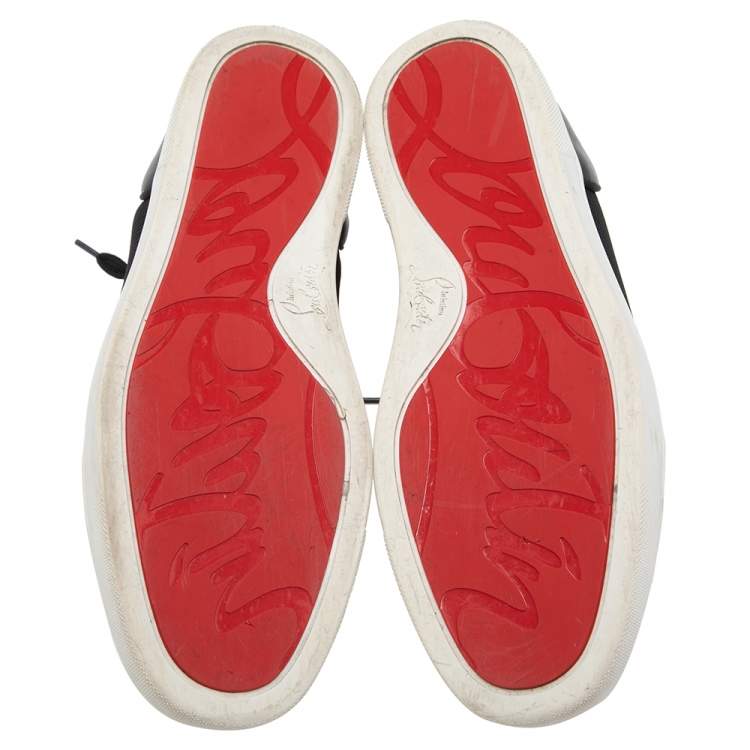 Pre Owned Christian Louboutin Black Leather Louis Junior Orlato Low Top Sneakers Size 41.5