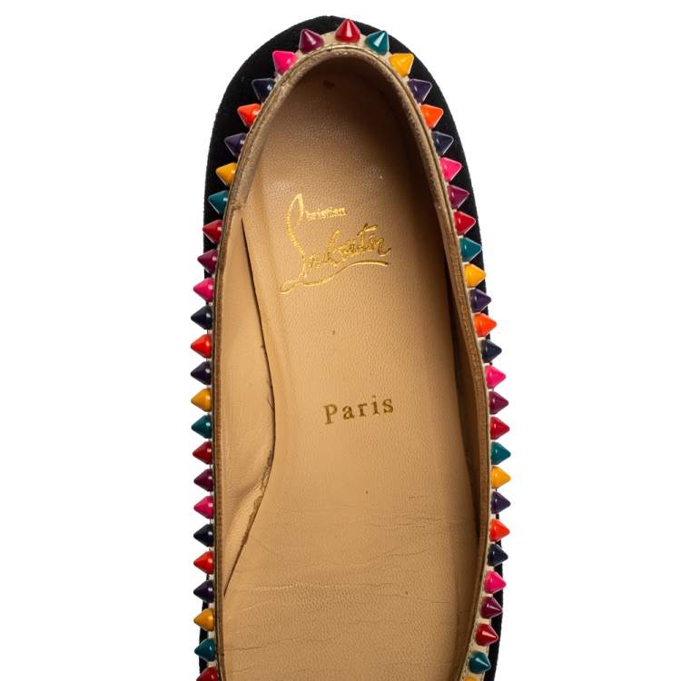 Pre Owned Christian Louboutin Multicolor Suede  Embellished Ballet Flats Size 39