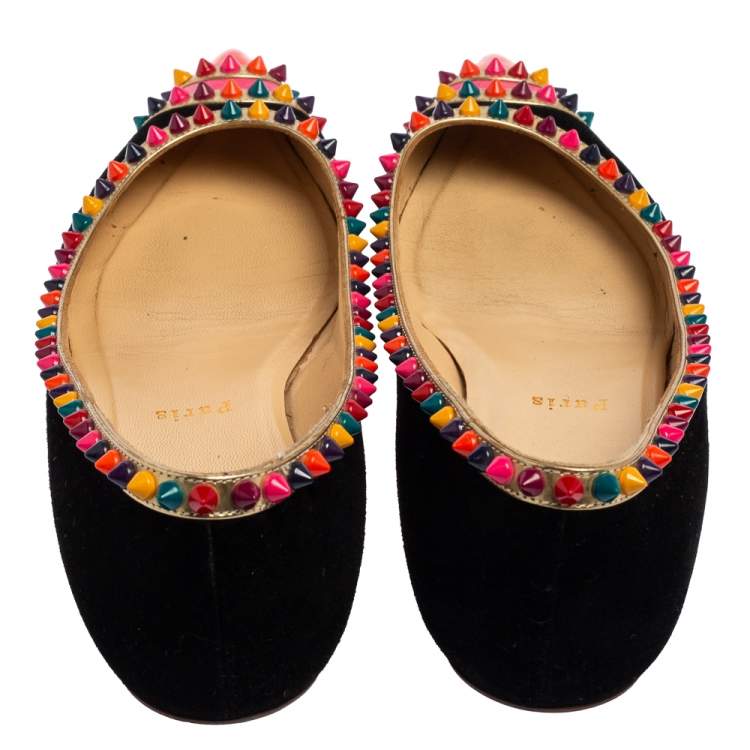 Pre Owned Christian Louboutin Multicolor Suede  Embellished Ballet Flats Size 39