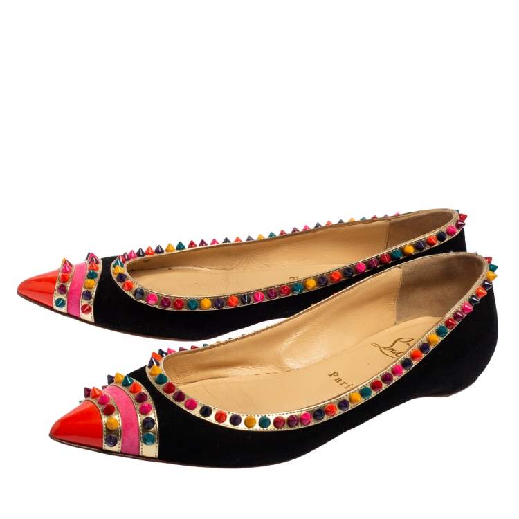 Pre Owned Christian Louboutin Multicolor Suede  Embellished Ballet Flats Size 39
