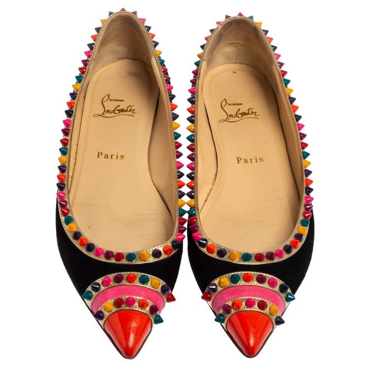 Pre Owned Christian Louboutin Multicolor Suede  Embellished Ballet Flats Size 39