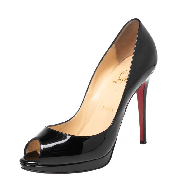 Christian Louboutin Black Patent Leather Yolanda Peep Toe Pumps Size 38 ...