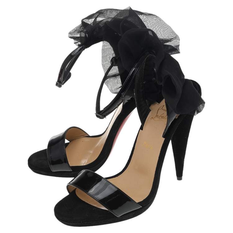 Pre Owned Christian Louboutin Black Patent Leather Jacqueline Ankle Strap Sandals Size 36
