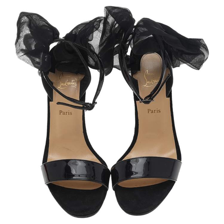 Pre Owned Christian Louboutin Black Patent Leather Jacqueline Ankle Strap Sandals Size 36