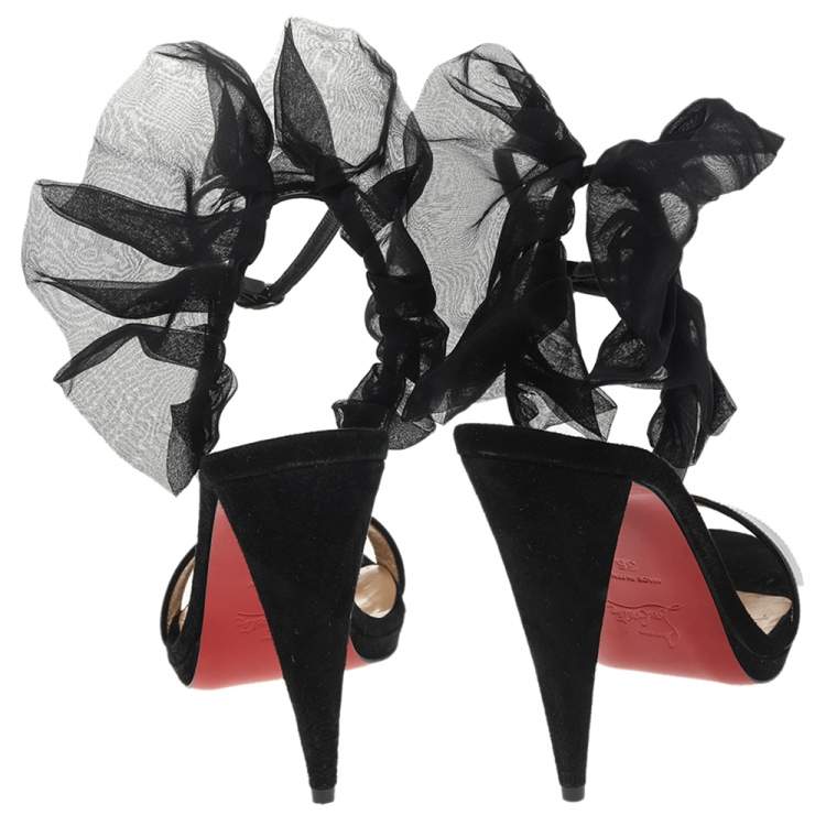 Pre Owned Christian Louboutin Black Patent Leather Jacqueline Ankle Strap Sandals Size 36